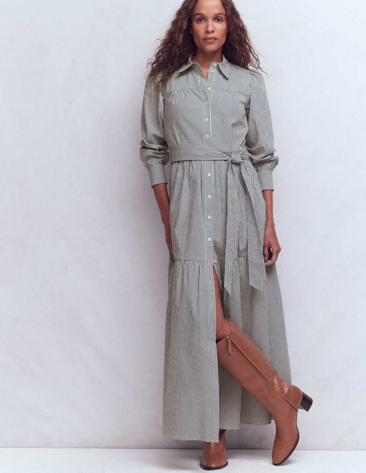 Ellie Cotton Maxi Shirt Dress-Texture Stripe