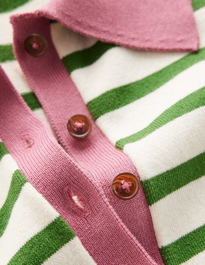 Lara Cotton Henley Jumper-Warm Ivory, Courtyard Stripe