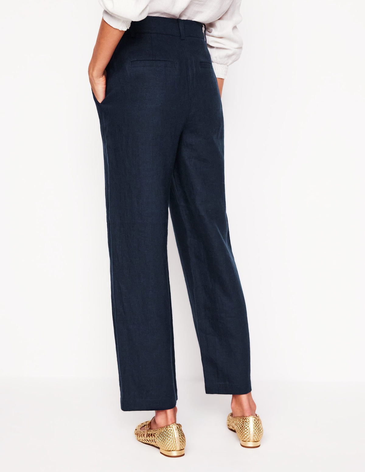 Westbourne Crop Linen Pants-Navy
