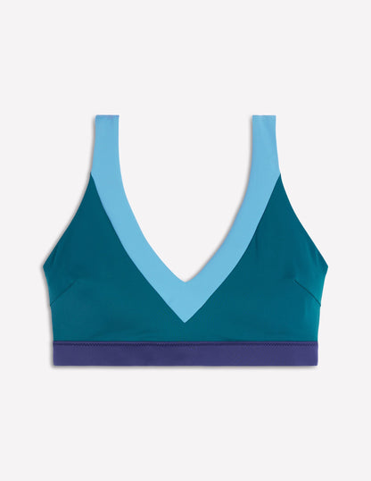 Campania Cross-back Bikini Top-Navy, Green, Blue Colourblock