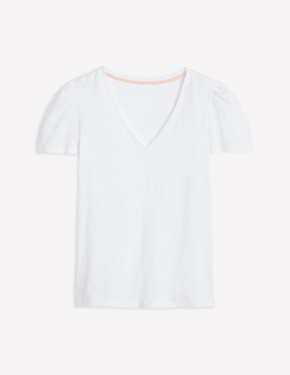 Sophie V-neck Slub T-shirt-White