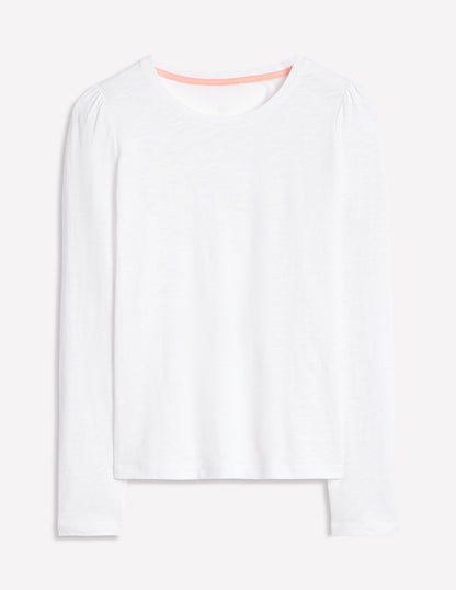 Cotton Crew Long Sleeve Top-White