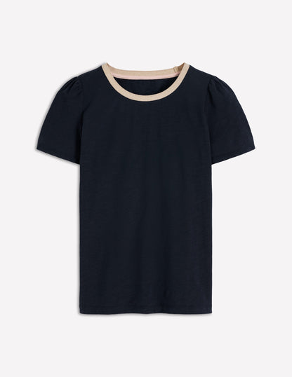 Metallic Trim T-Shirt-Navy