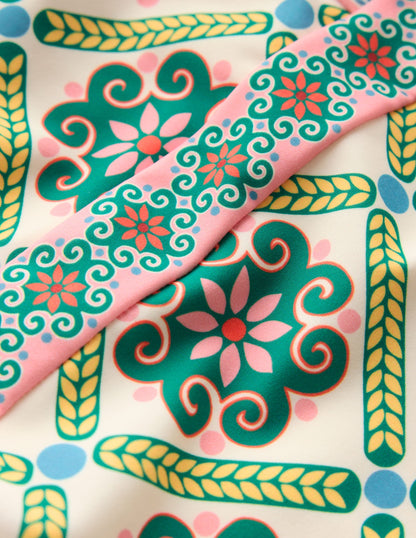 Lefkada Square Neck Swimsuit-Rich Emerald, Baroque Tile