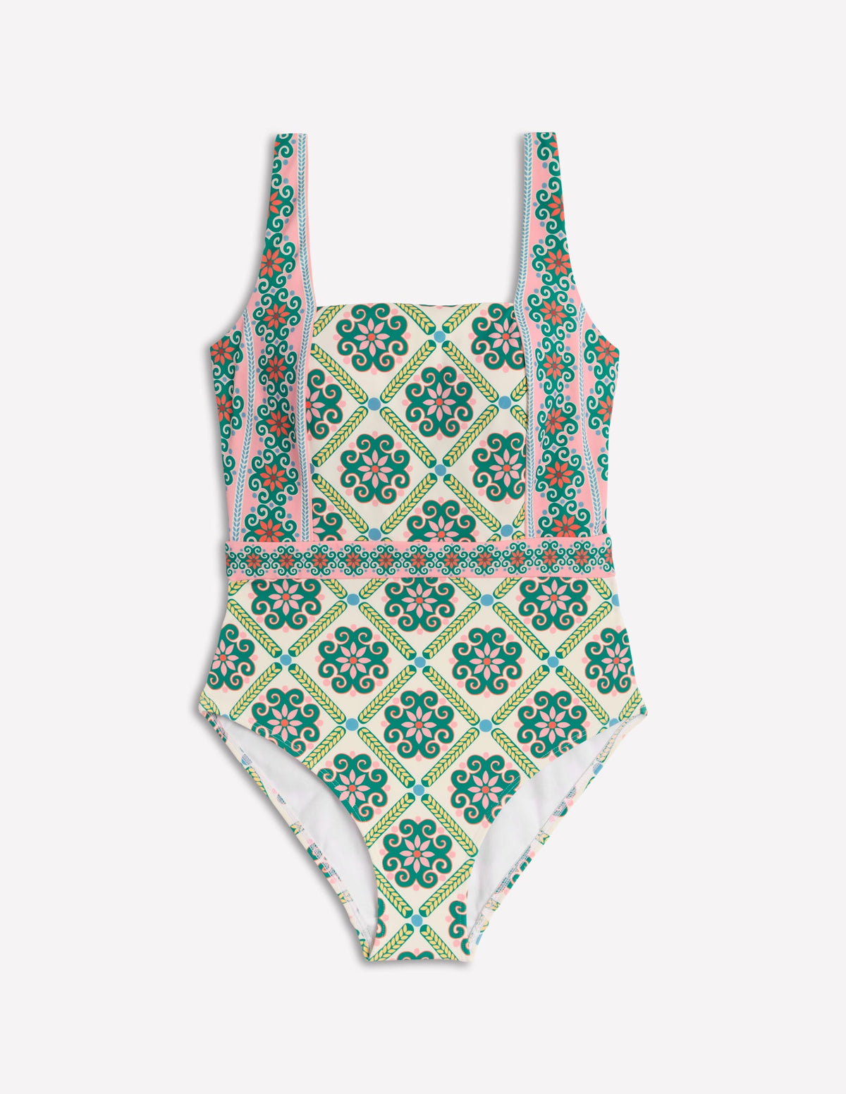 Lefkada Square Neck Swimsuit-Rich Emerald, Baroque Tile