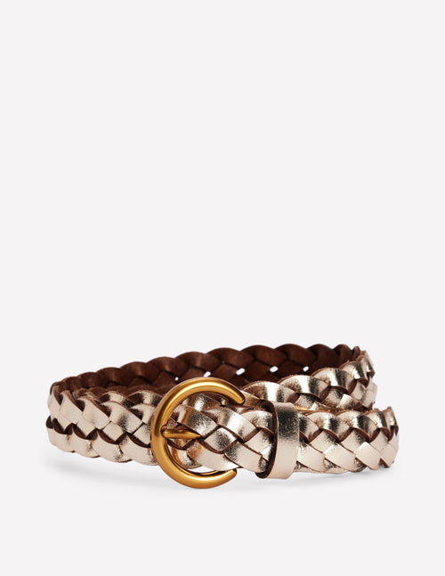 Skinny Plaited Belt-Gold