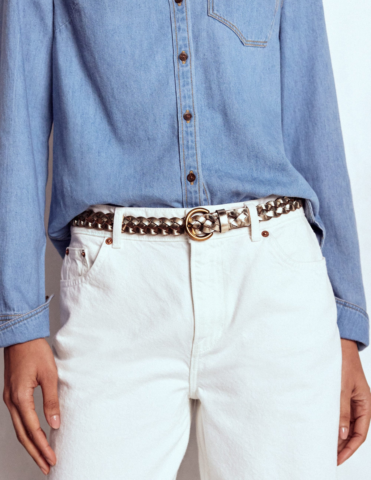 Skinny Plaited Belt-Gold