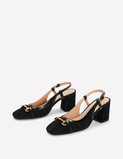 Iris Snaffle Slingback Heels-Black