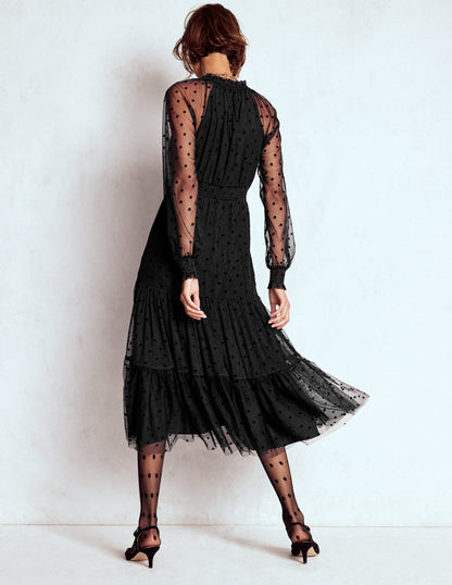 Lucille Tulle Midi Dress-Black
