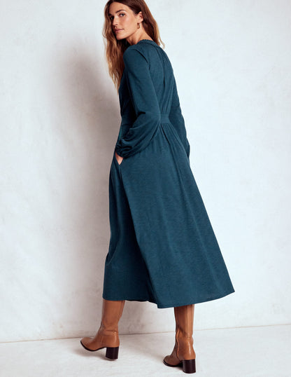 Maddie Picot Trim Midi Dress-Midnight Teal