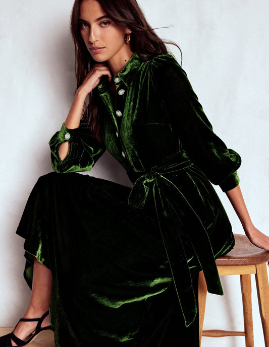 Vivienne Velvet Midi Dress-Green Fir