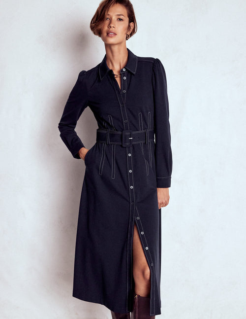 Anita Long Sleeve Shirt Dress-Navy