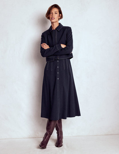 Anita Long Sleeve Shirt Dress-Navy