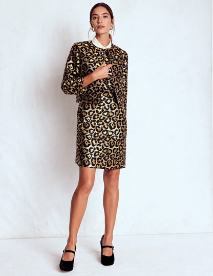 Metallic Leopard Shift Dress-Metallic Leopard