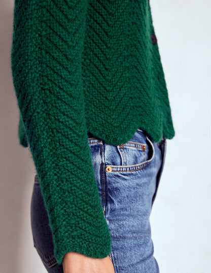 Chunky Chevron Knitted Jacket-Emerald Night