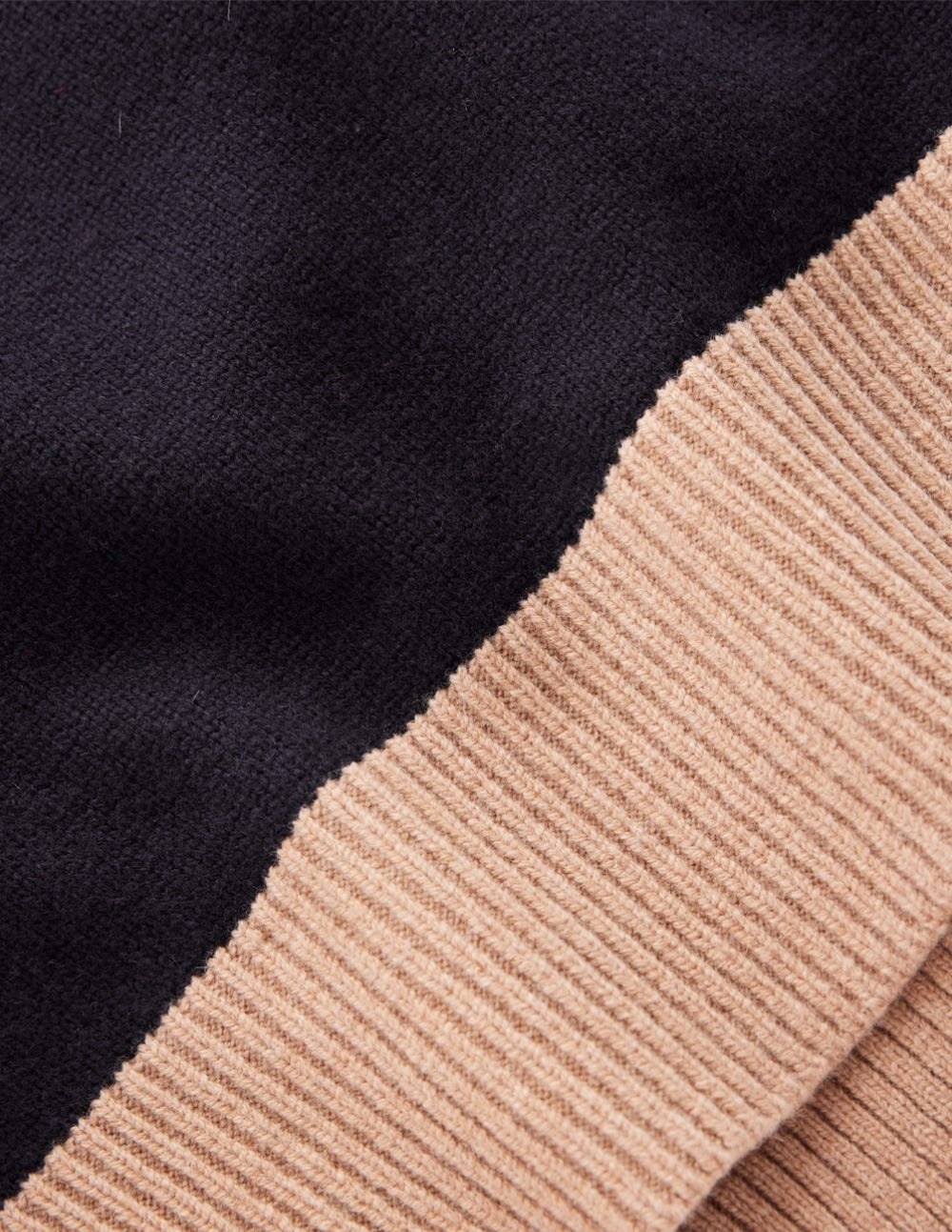 Polly Merino Roll Neck Sweater-Navy, Warm Taupe Colour Block