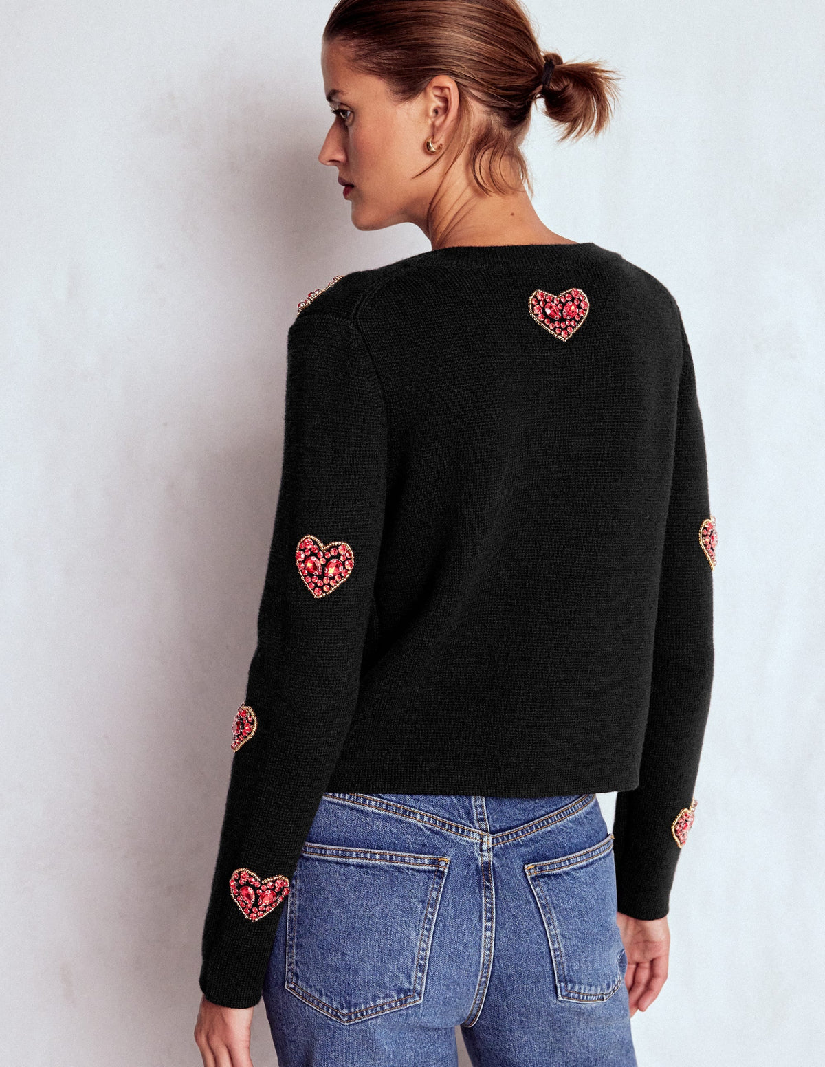 Jewelled Knitted Jacket-Black Hearts