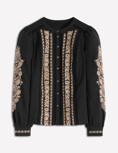 Embroidered Cotton Top-Black