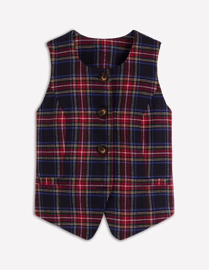 Tailored Check Waistcoat-Navy, Green and Red Check