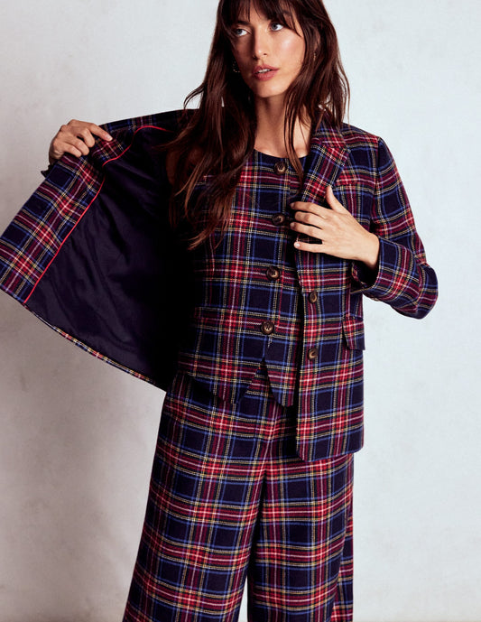 Tailored Check Waistcoat-Navy, Green and Red Check