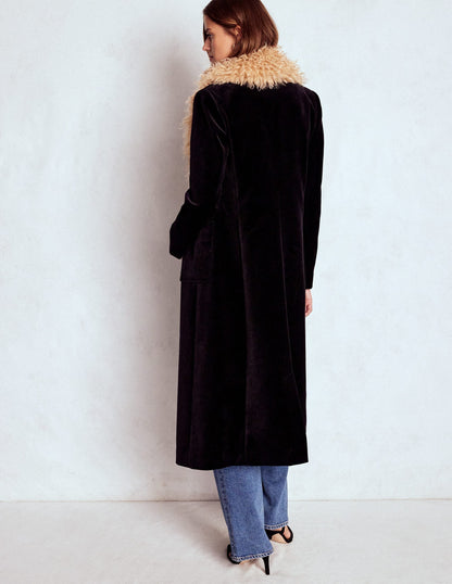 Fur Tipped Coat-Black