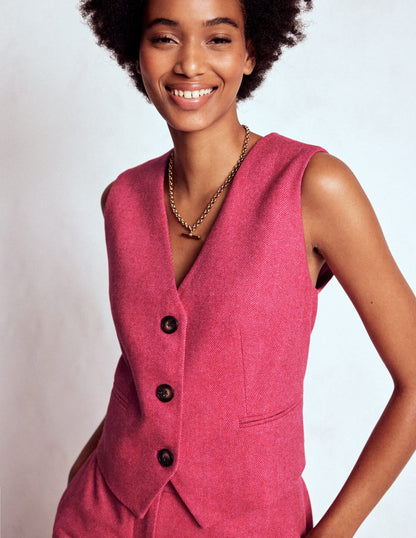 Pink Wool Waistcoat-Red and Pink Wide Herringbone
