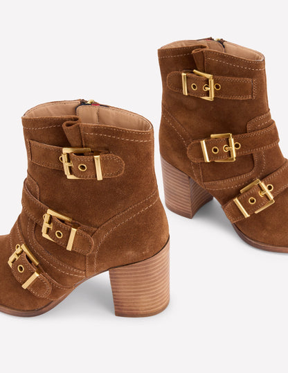 Heeled Buckled Ankle Boot-Cognac
