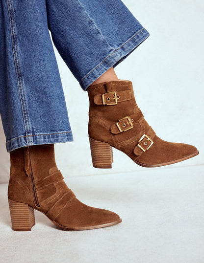 Heeled Buckled Ankle Boot-Cognac