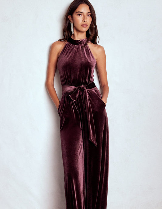 Jersey Halter Jumpsuit-Dark Cherry