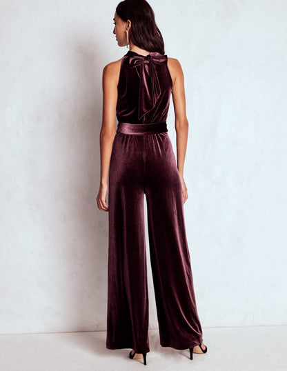 Jersey Halter Jumpsuit-Dark Cherry