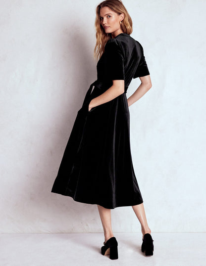 Kate Velvet Shirt Dress-Black