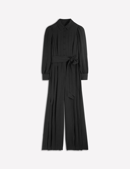Button Up Palazzo Jumpsuit-Black