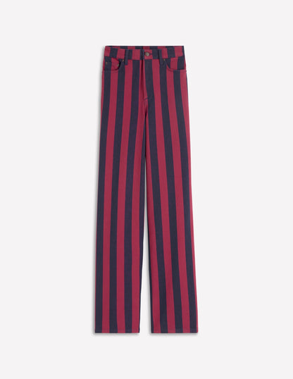High Rise Column Leg Jeans-Red and Navy Stripe