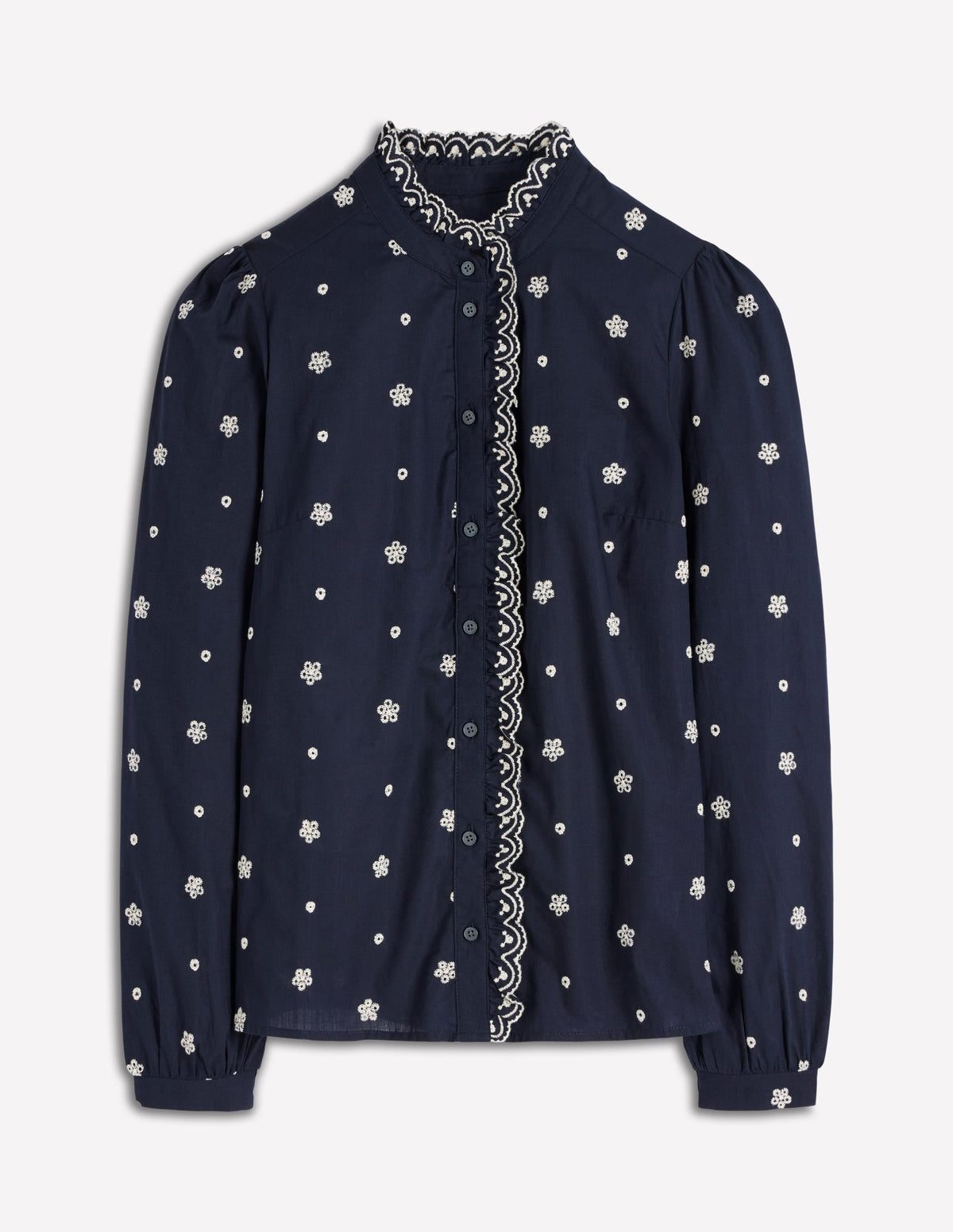 Helena Cotton Top-Navy, White Embroidery
