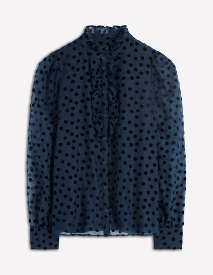 Sasha Devore Velvet Top-Navy Spot