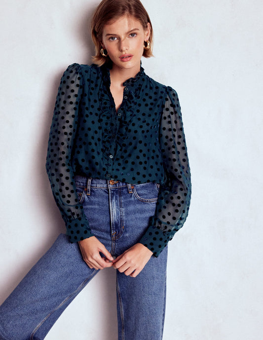 Sasha Devore Velvet Top-Navy Spot