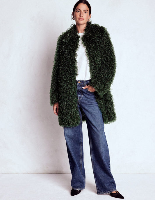 Faux Fur Coat-Kale Leaf, Faux Fur