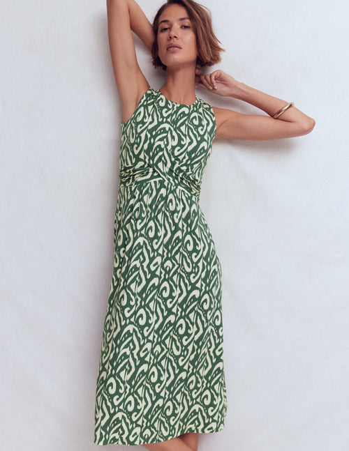 Zara Cross Waist Jersey Dress-Hunter Green, Ikat