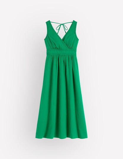 Lorna Trim Double Cloth Dress-Rich Emerald