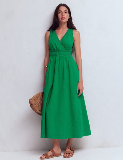 Lorna Trim Double Cloth Dress-Rich Emerald