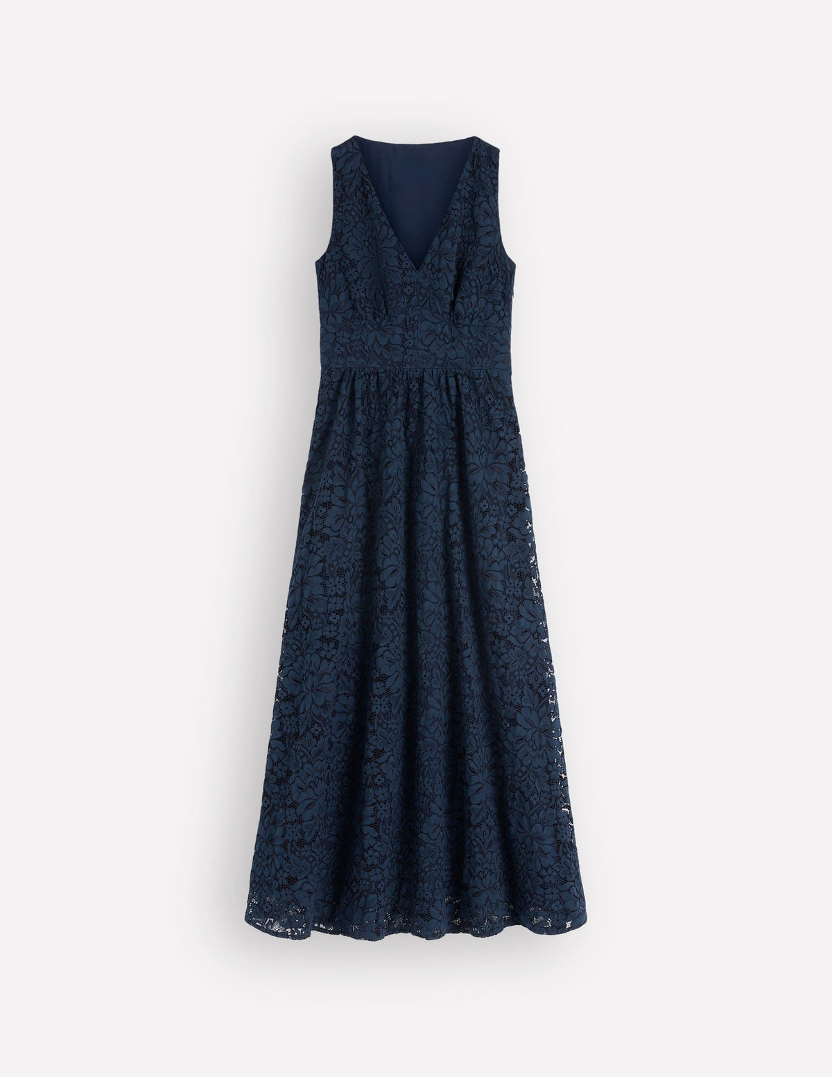 Lace Plunge Neck Panel Dress-Navy