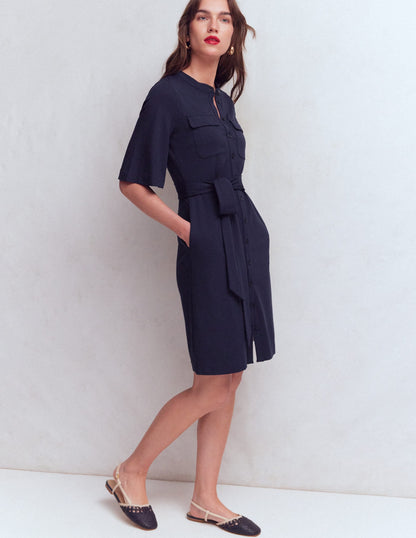 Front Pocket Ponte Dress-Navy