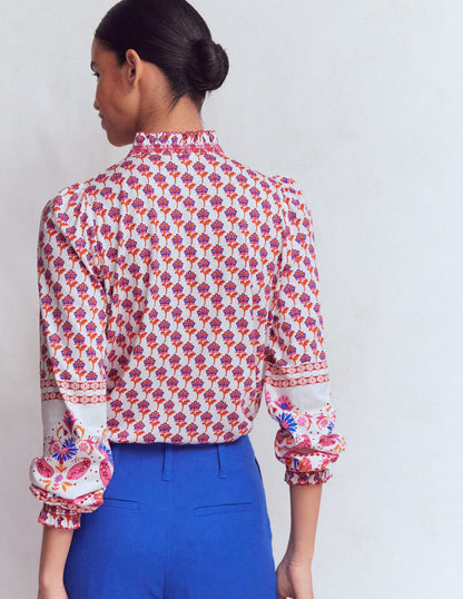Effie Smocked Detail Shirt-Multi, Meadow Stamp Placement