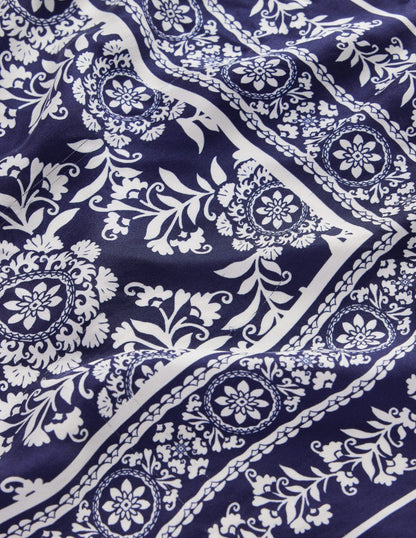 Elisabeth Silk Square Scarf-Navy Decorative Blossom