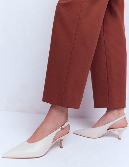 High Cut Slingback Court-Ecru