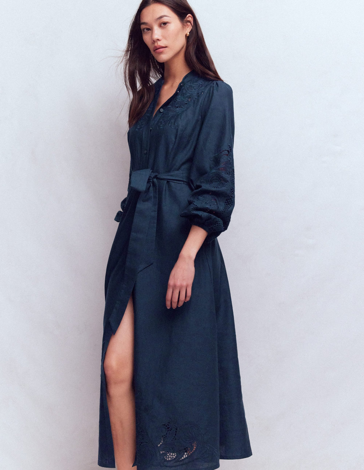 Mae Linen Blend Shirt Dress-Navy
