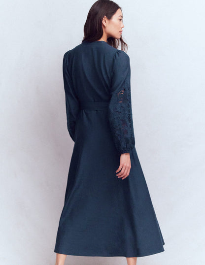 Mae Linen Blend Shirt Dress-Navy