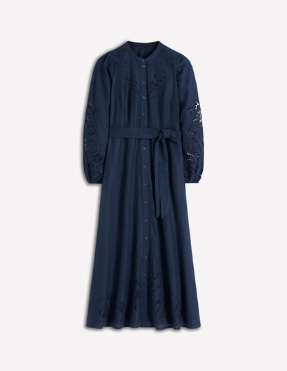 Mae Linen Blend Shirt Dress-Navy