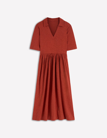 Aria Collared Jersey Dress-Burnt Orange