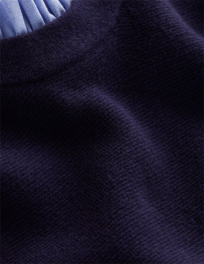 Trim Knitted Dress-Navy